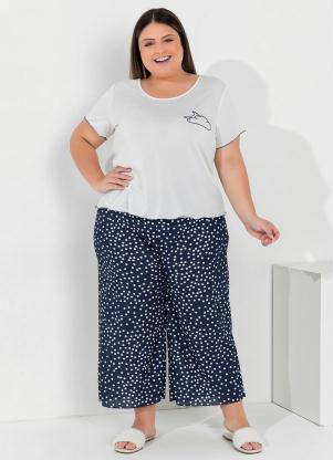 Pijama Longo Plus Size (Poá Marinho)