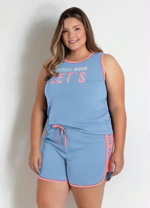 Pijama Plus Size com Estampa (Azul/Laranja Neon)