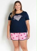 Pijama Plus Size com Estampa Marinho e Rosa 