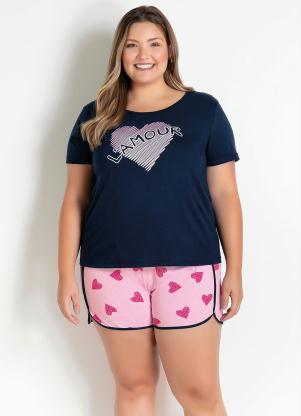 Pijama Plus Size com Estampa (Marinho e Rosa)