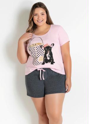 Pijama Plus Size Curto (Rosa Beb e Chumbo)