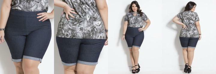Bermuda Jeans Barra Dobrada Plus Size Marguerite