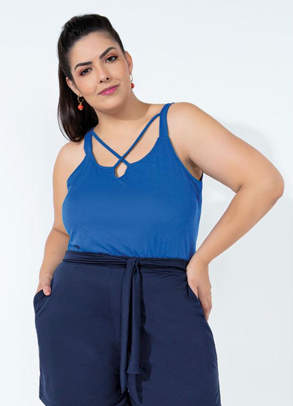 Blusa (Azul) com Tiras no Decote Plus Size