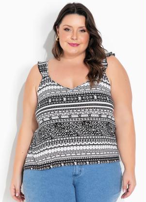 Blusa (Floral) com Babadinhos nas Alas Plus Size