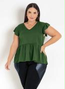 Blusa Verde com Peplum Plus Size