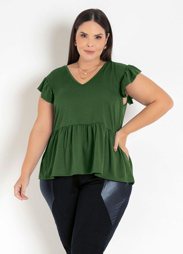 Blusa (Verde) com Peplum Plus Size