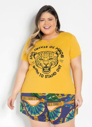 Blusa (Amarela) com Gota no Decote Plus Size