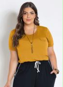Blusa Amarela Plus Size com Lapela Decorativa