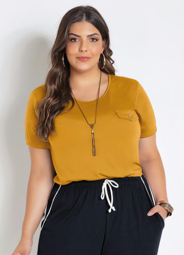 Blusa (Amarela) Plus Size com Lapela Decorativa