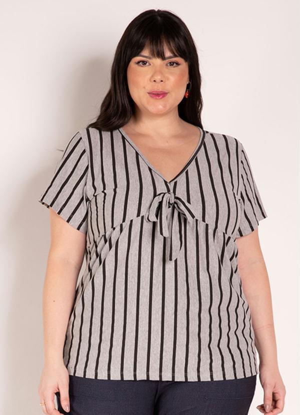Blusa (Listrada Mescla) com Amarrao Plus Size
