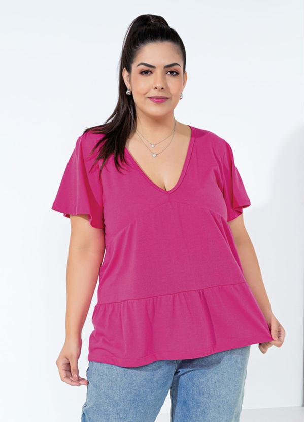 Blusa (Pink) com Franzidos Plus Size