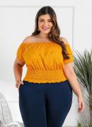 Blusa Plus Size Amarela com Lastex