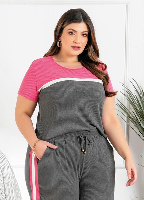 Blusa Plus Size (Pink/Mescla) com Recorte