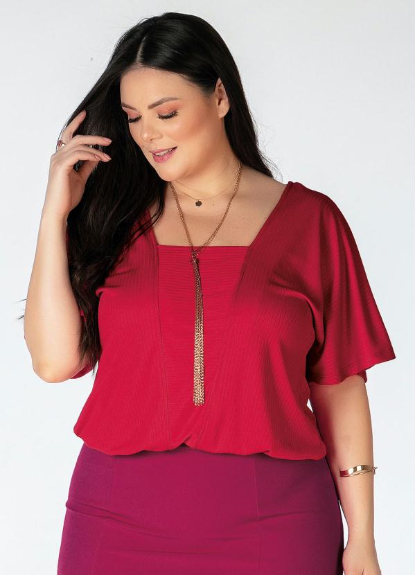 Blusa Plus Size (Vermelho) com Elstico na Barra