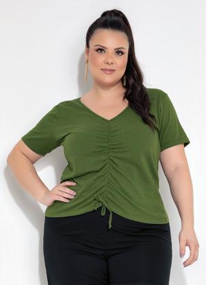 Blusa (Verde Militar) com Franzido Plus Size