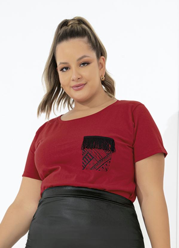 Blusa (Vermelha) com Franjas e Estampa Plus Size
