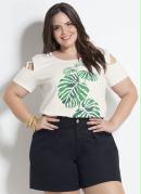 T-Shirt com Tiras Off White Plus Size Marguerite