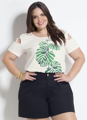 T-Shirt com Tiras (Off White) Plus Size Marguerite