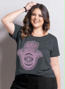 T-Shirt Marguerite Mescla Chumbo Plus Size