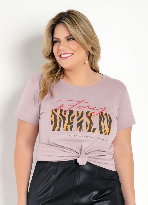 T-Shirt (Rosa) com Estampa na Frente Plus Size