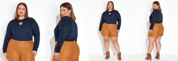 Blusa Marinho com Botes e Gota Plus Size