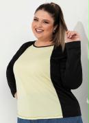 Blusa Preta e Amarela com Recorte Plus Size