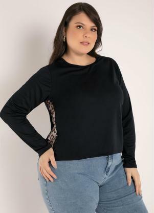 Blusa (Preta/Ona) com Recortes Laterais Plus Size
