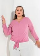 Blusa Rosa com Amarração na Barra Plus Size