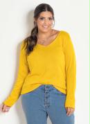 Blusa Tricô Decote V Amarela Plus Size