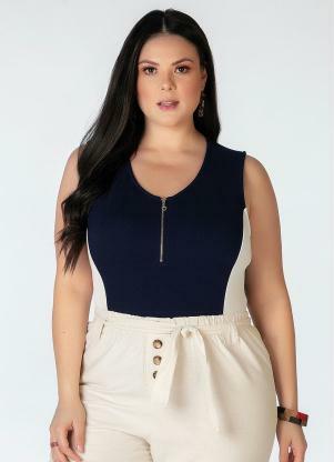Body Plus Size (Marinho) com Faixa Branca Lateral