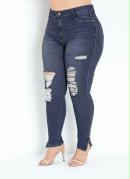 Calça Jeans Cigarrete com Ziper Sawary Plus Size
