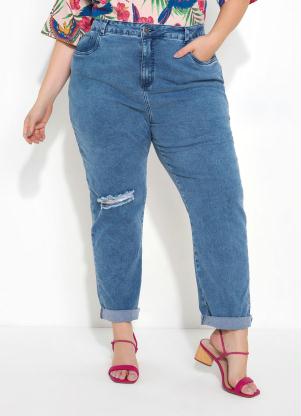 Calça (Jeans Clara) Mom com Bolsos Plus Size