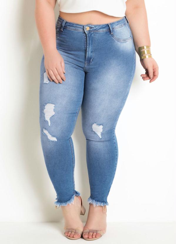 Calça (Jeans Clara) Plus Size Sawary com Puídos