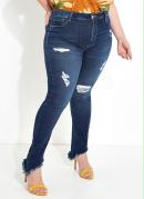 Cala Jeans com Barra Desfiada Plus Size Sawary