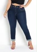 Calça Jeans Cropped com Bolsos Sawary Plus Size