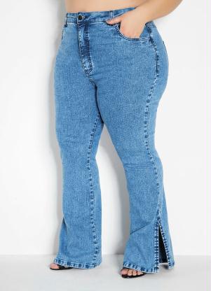 Calça (Jeans) Flare com Fendas Plus Size