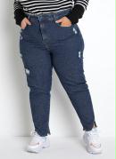 Calça Jeans Mom Jeans de Fendas Sawary Plus Size