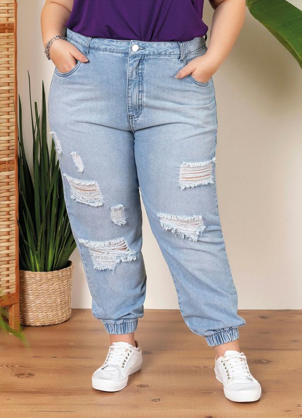 Calça Jeans Plus Size (Azul) com Elástico