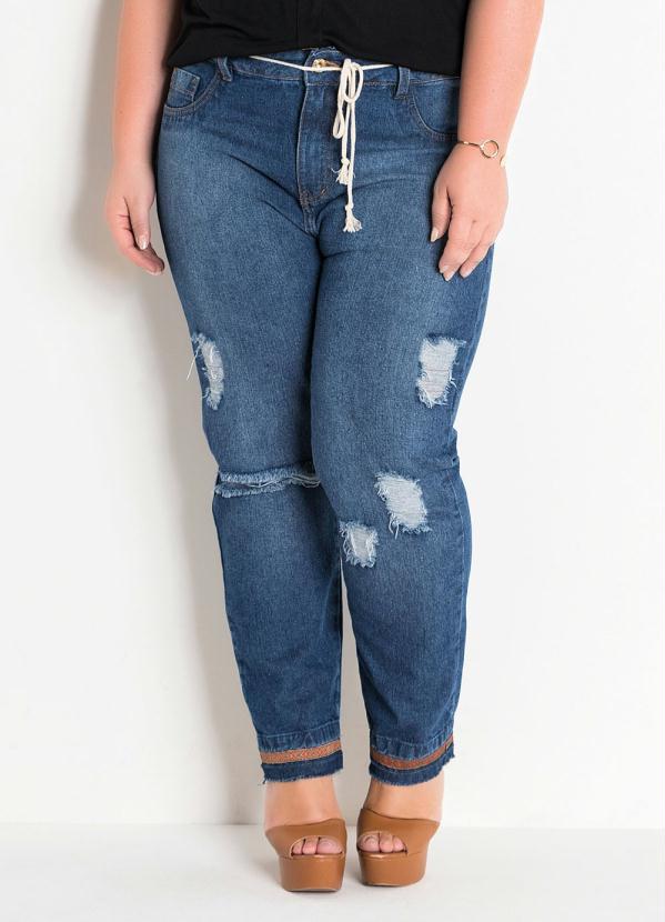 Cala (Jeans) Plus Size com Cordo e Destroyed