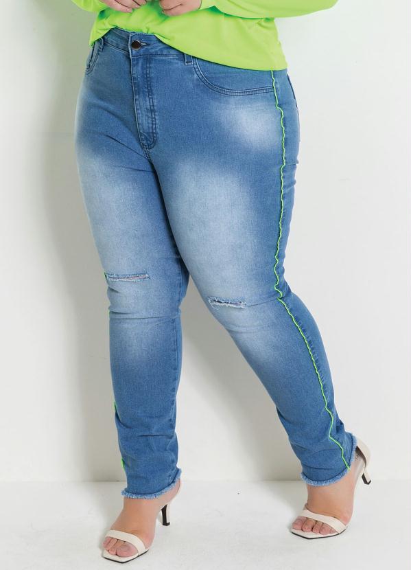 Cala (Jeans) Plus Size Destroyed com Efeito Neon