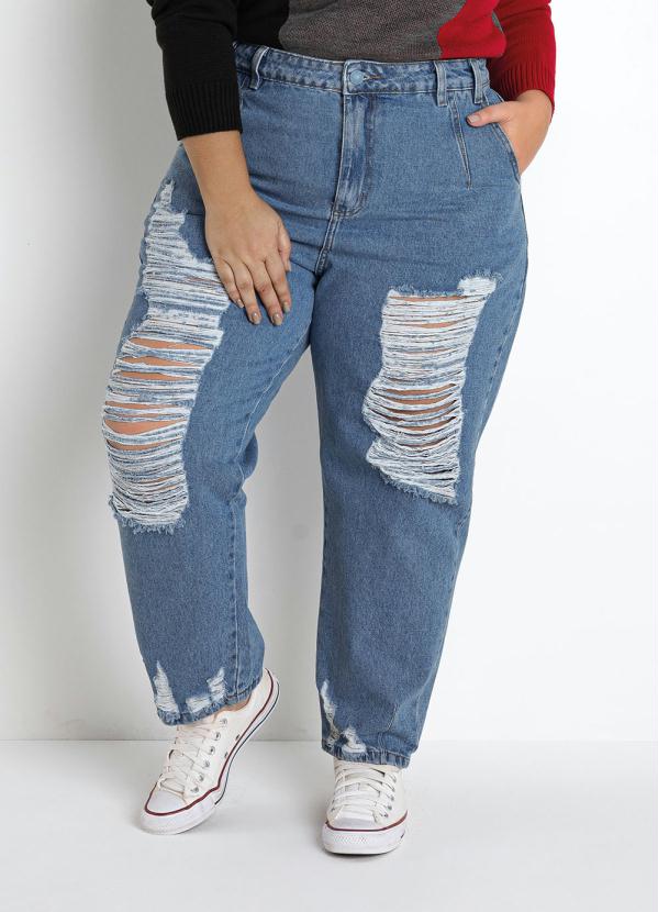Calça (Jeans) Slouchy com Rasgos Sawary Plus Size