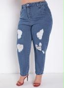 Calça Jeans Slouchy Destroyed Sawary Plus Size