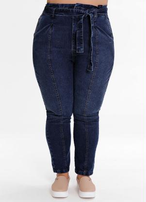 Calça Plus Size (Jeans Escuro) com Faixa