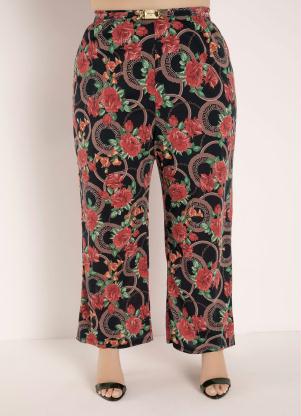 Calça (Floral e Arabescos) Pantalona Plus Size