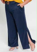 Calça Pantalona Azul com Fendas nas Laterais