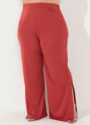 Calça Pantalona (Terracota) com Fendas Plus Size