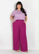 Calça Púrpura com Elástico no Cós Plus Size