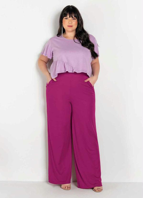Calça (Púrpura) com Elástico no Cós Plus Size