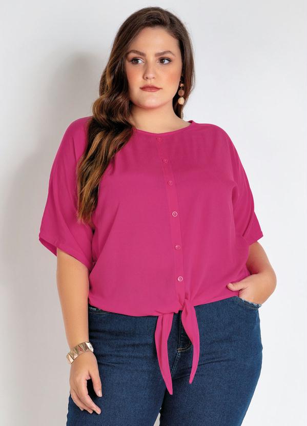 Camisa Plus Size (Pink) com Amarrao e Botes