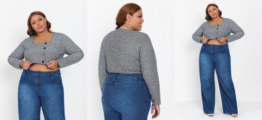 Casaco Plus Size Cinza Sustentvel com Botes